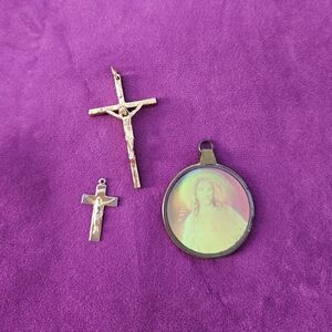 Gold Toned Cross Pendants and Religious Medallion